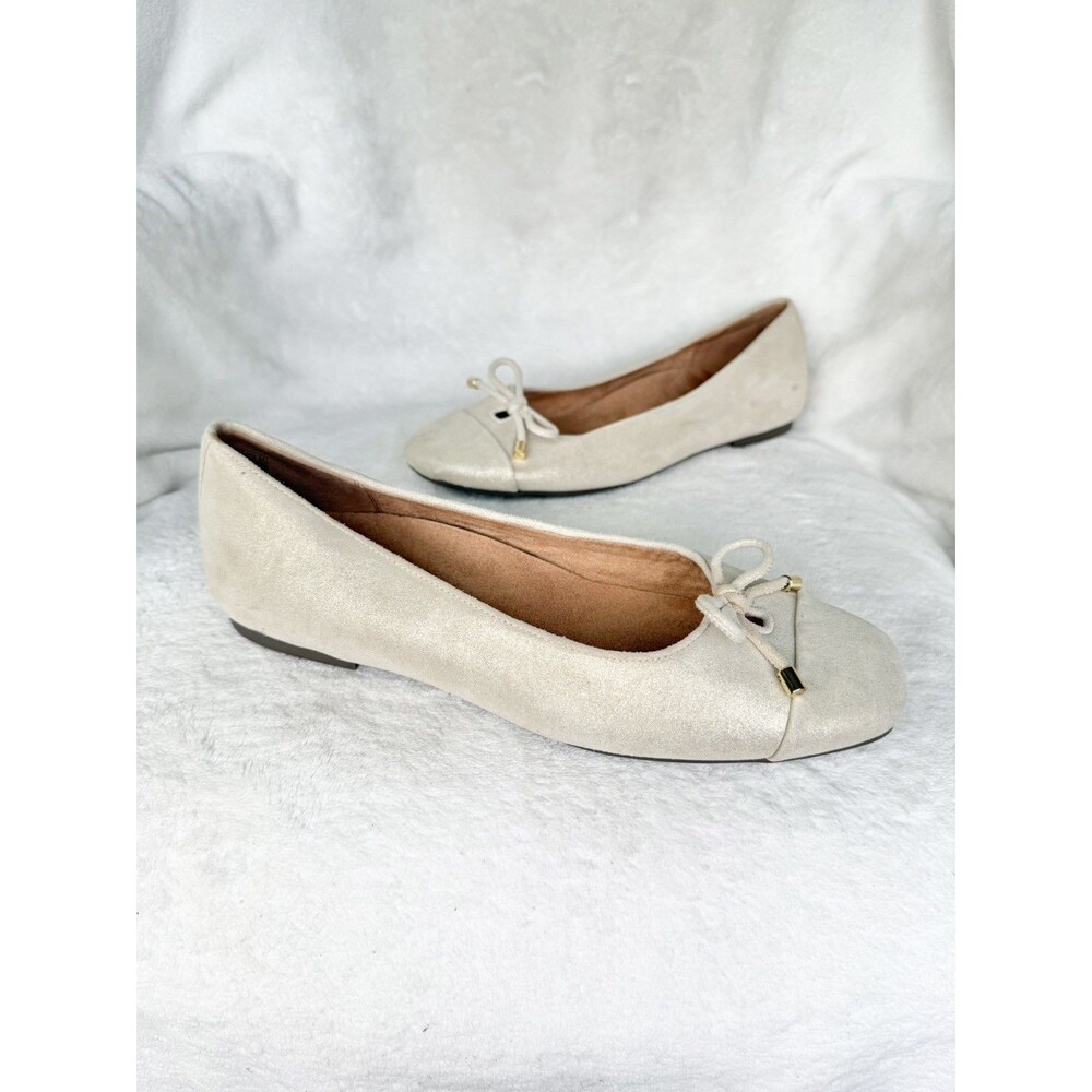 Vionic Klara Women's Metallic Suede Ballet Flats Champagne Gold Bow 9.5 Shoes